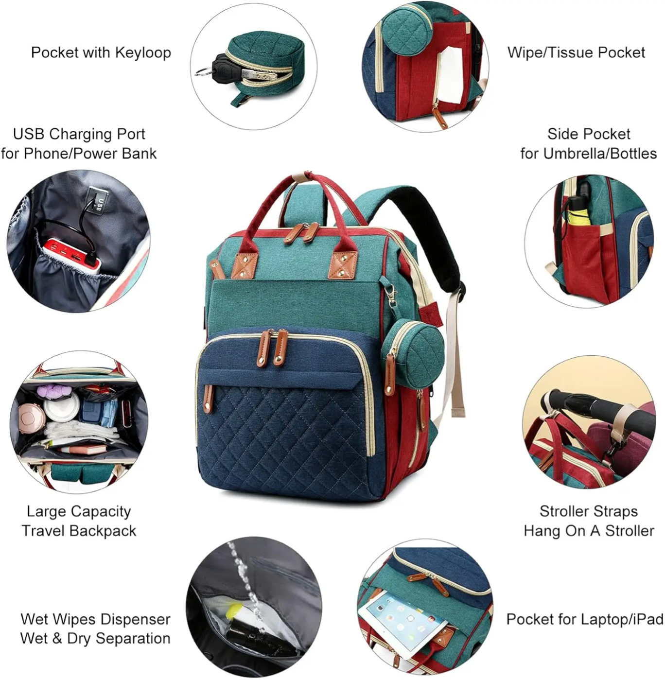 Mummy Diaper Bag with USB Charging – Waterproof Large Capacity Baby & Mom Travel Backpack