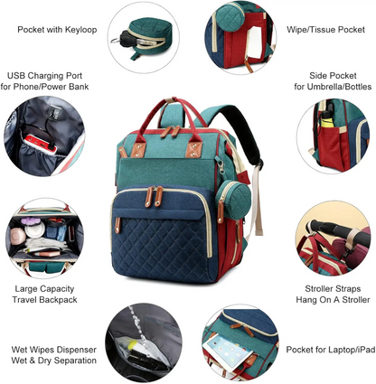 Mummy Diaper Bag with USB Charging – Waterproof Large Capacity Baby & Mom Travel Backpack